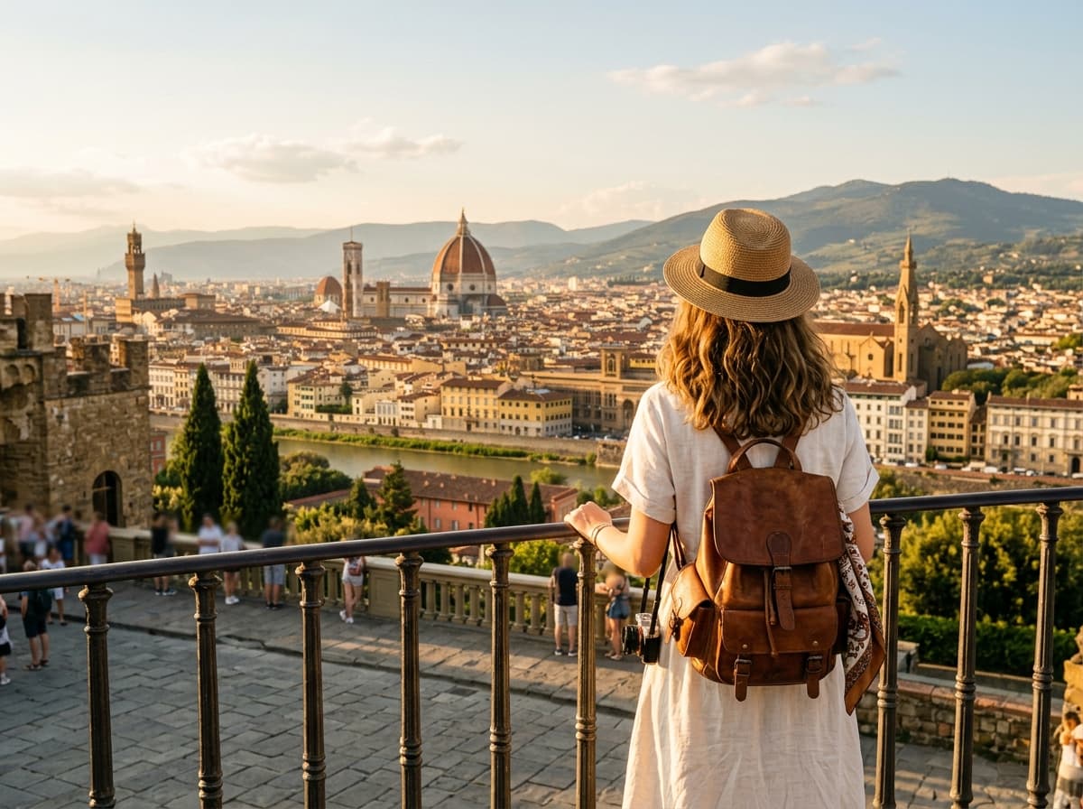 Traveler overlooking Florence and the Duomo